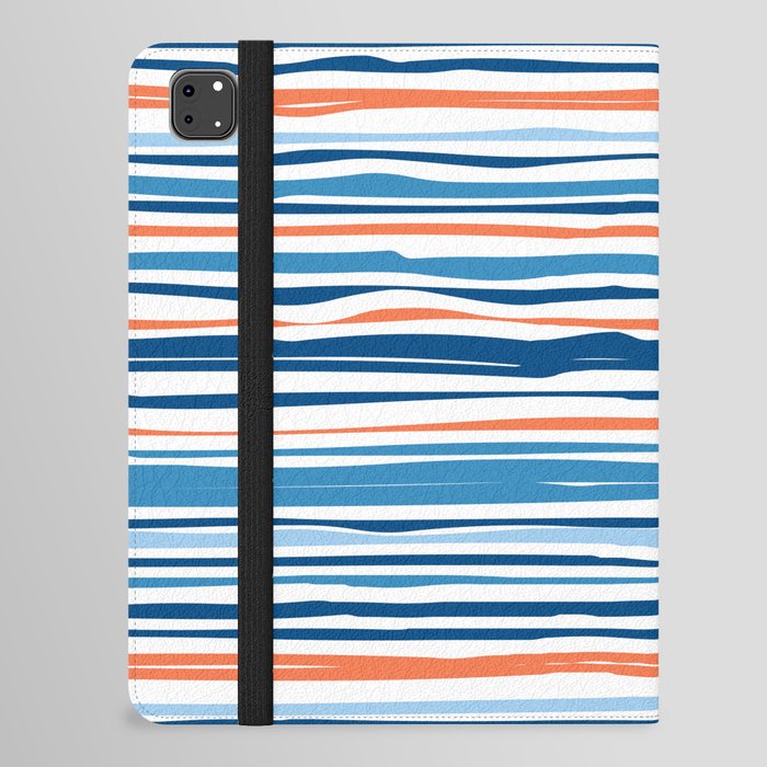 Modern Abstract Ocean Wave Stripes in Classic Blues and Orange iPad Folio Case