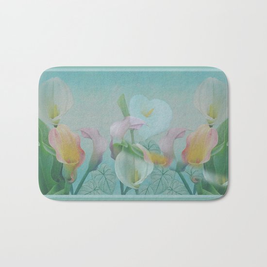 Painterly Calla flowers and leaves Bath Mat