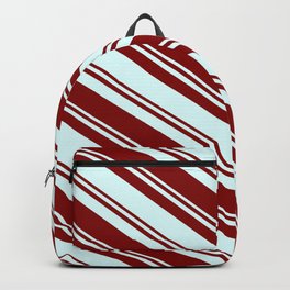 [ Thumbnail: Maroon & Light Cyan Colored Lines/Stripes Pattern Backpack ]