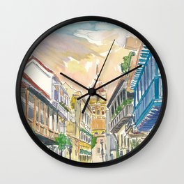Cartagena Colonial Street Scene In Colombia Wall Clock