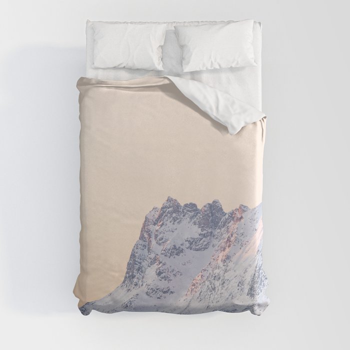 Mountain Dawn Photo | Pastel Color Sunset in the Ersfjord Art Print | Winter in Norway Travel Photography Duvet Cover