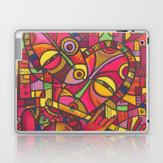 The Flutist V bright pink and red music painting Laptop & iPad Skin