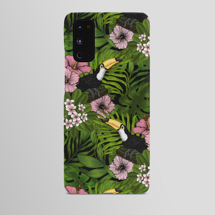Toucans and tropical flora, green and pink Android Case