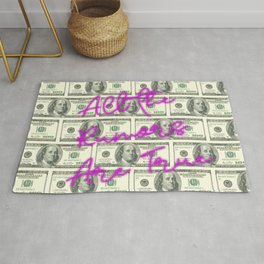 DOLLARS - ALL THE RUMORS ARE TRUE NEON Rug | Green, Finance, Dollar, Investment, Stack, Paper, Wealth, Currency, Neonpink, Cash 