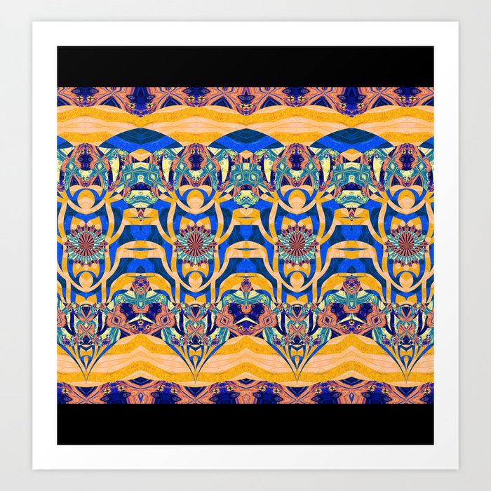 Elegant Modern Tribal Art Print in Orange and Blue Art Print