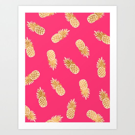 Gold Pineapples Pink Art Print
