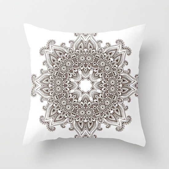 Mandala Bohemian Embellishments Decor Medallion Black on White Throw Pillow by Sharon Mau Society6