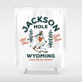 Jackson Hole Wyoming: Pants Are For Tourists. Cool, Retro Girl Skiing Art Shower Curtain