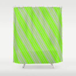 [ Thumbnail: Green and Grey Colored Pattern of Stripes Shower Curtain ]