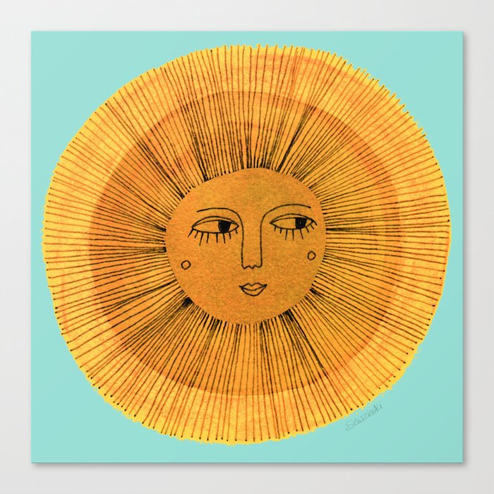 Sun Drawing Gold and Blue Canvas Print