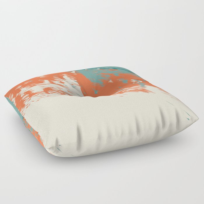 Brush - Abstract Colourful Art Design in Orange and Green Floor Pillow