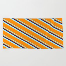 [ Thumbnail: Midnight Blue, Turquoise, and Dark Orange Colored Lines/Stripes Pattern Beach Towel ]
