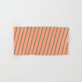 [ Thumbnail: Light Salmon and Teal Colored Striped Pattern Hand & Bath Towel ]