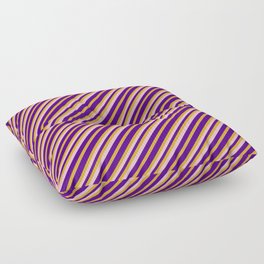 [ Thumbnail: Indigo, Goldenrod & Pink Colored Pattern of Stripes Floor Pillow ]