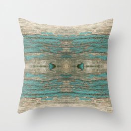 Weathered Rustic Wood - Weathered Wooden Plank - Beautiful knotty wood weathered turquoise paint Throw Pillow