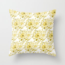 Flower bouquet with poppies - yellow Throw Pillow