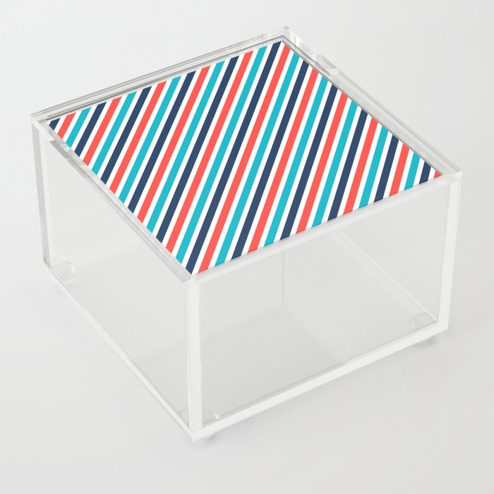 Diagonal Stripes In Blue Red White Nautical Theme Style Acrylic Box