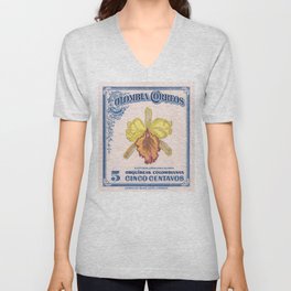 1947 COLOMBIA Cattleya Dowiana Orchid Stamp V Neck T Shirt