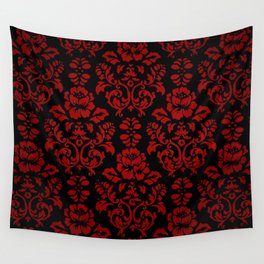 Red and Black Damask Wall Tapestry