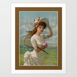 Vintage Victorian tennis girl Art Print | Litho, Ladies, Lithography, Aap, Drawing, Tennis, Aapshop, Chromolithography, Restored, Aapbelgium 