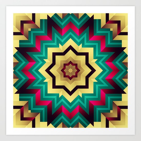 Geometric kaleidoscope with star shapes Art Print