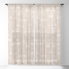 Abstract Face Boho Pattern Earthy Tones Sheer Curtain