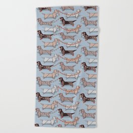 Origami Dachshunds sausage dogs // pale blue background Beach Towel