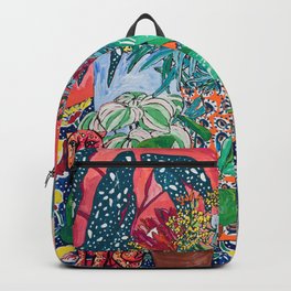 Jungle of Houseplants and Flowers on Bright Coral Pink with Wild Cats Backpack