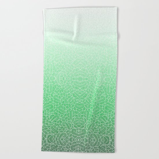 Ombre green and white swirls doodles Beach Towel