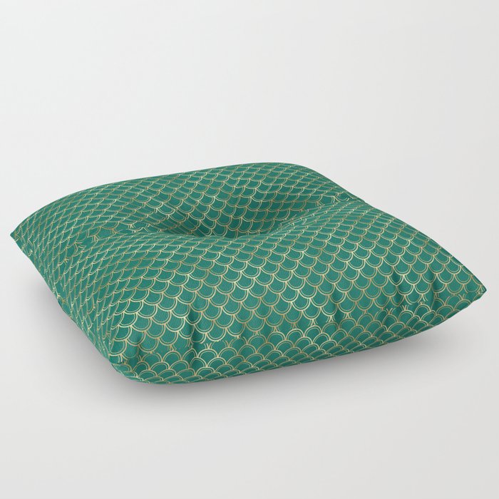 Gold Green Scales Pattern Floor Pillow