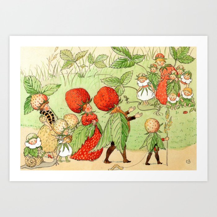 “The Strawberry Family” by Elsa Beskow (1900) Art Print
