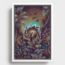 Stegosaurus Lagoon - Mustard Mint Framed Canvas
