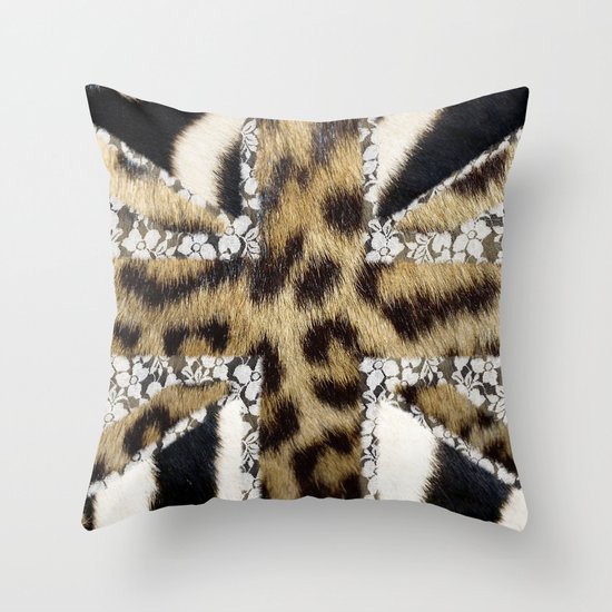 Wild | Hipster leopard Print Zebra UK Union Jack Flag Throw Pillow
