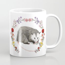 Opossum in Floral Wreath Mug