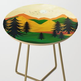 Pine trees under the mountain peaks Side Table