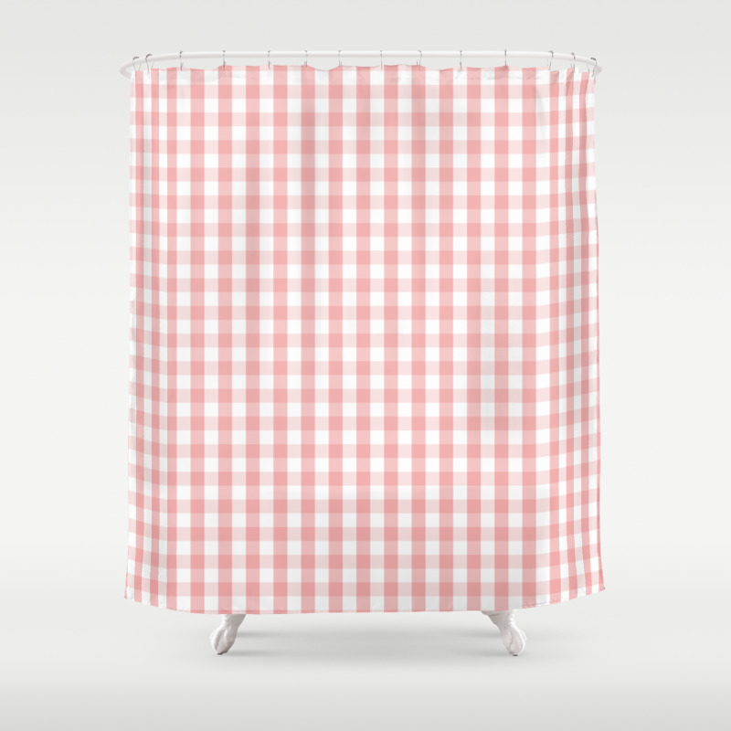 Large Lush Blush Pink And White Gingham Check Shower Curtain By