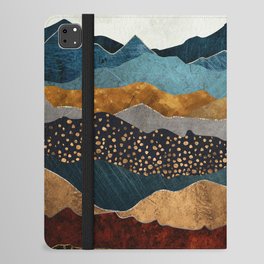 Amber Dusk iPad Folio Case | Contemporary, Gold, Silver, Grey, Blue, Orange, Graphicdesign, Nature, White, Mountains 