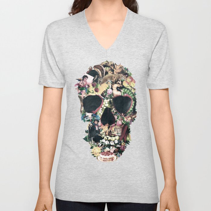 Vintage Skull V Neck T Shirt