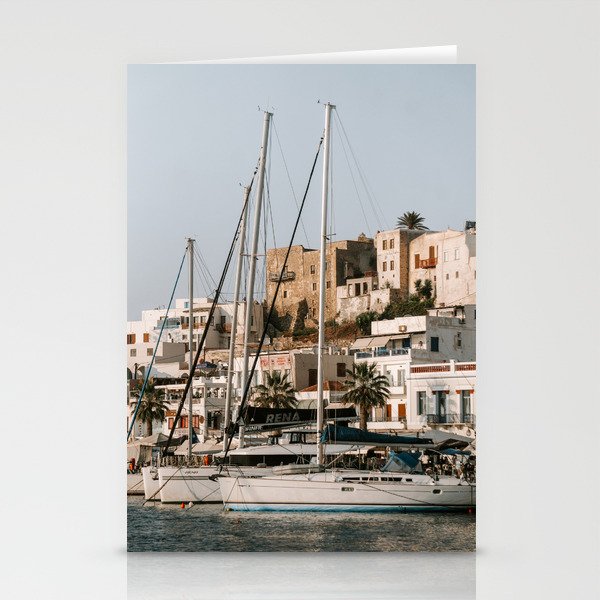 Greek Harbor with Sailing Boats | Cycladic Island of Naxos in the Mediterranean | Travel Photography Stationery Cards