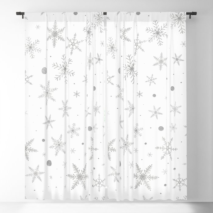 Twinkle Snowflake -Silver Grey & White- Blackout Curtain