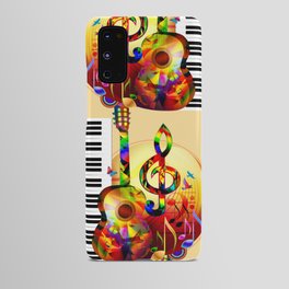 Colorful  music instruments painting, guitar, treble clef, piano, musical notes, flying birds Android Case