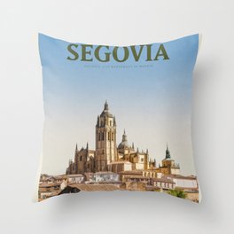 Visit Segovia Throw Pillow | Nature, Spain, Castile, Romanesque, World, Travelposter, Retro, Burgos, Segovia, Madrid 