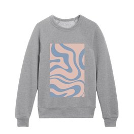 Modern Liquid Swirl Abstract Square in Pastel Blush Pink and Light Blue Kids Crewneck