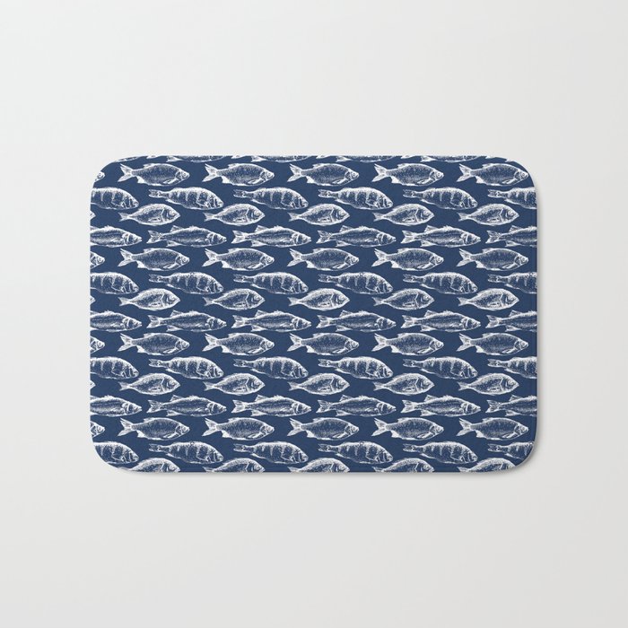 Fish // Navy Blue Bath Mat