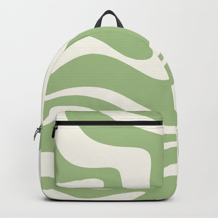 Modern Liquid Swirl Abstract Pattern in Light Sage Green and Cream Backpack