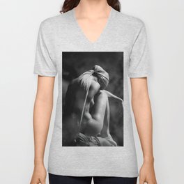 Heavy Burden, female figurative elegant nude black and white photography - photograph by Rudolf Koppitz V Neck T Shirt