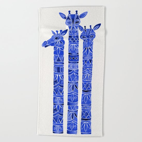 Navy Giraffes Beach Towel