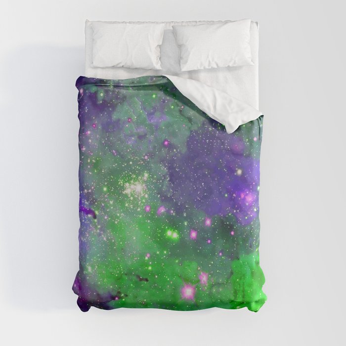 Colorful Cosmos | Dark Violet & Dark Green Duvet Cover