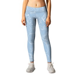Pale Blue and White Toys Outline Pattern Leggings