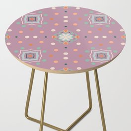 Dots, hearts and flowers on lilac background Side Table